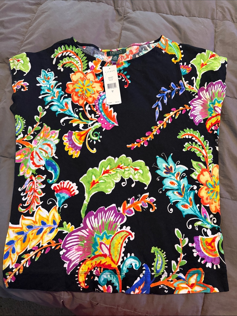 Lauren Ralph Lauren Black Floral Paisley Multicolor Tank Top